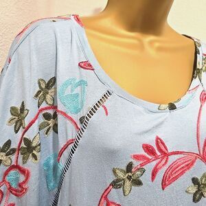 NWT Embroidered Stretch Blue Top Womens Sz 3x Peasant Cottage Boho Floral Ruffle